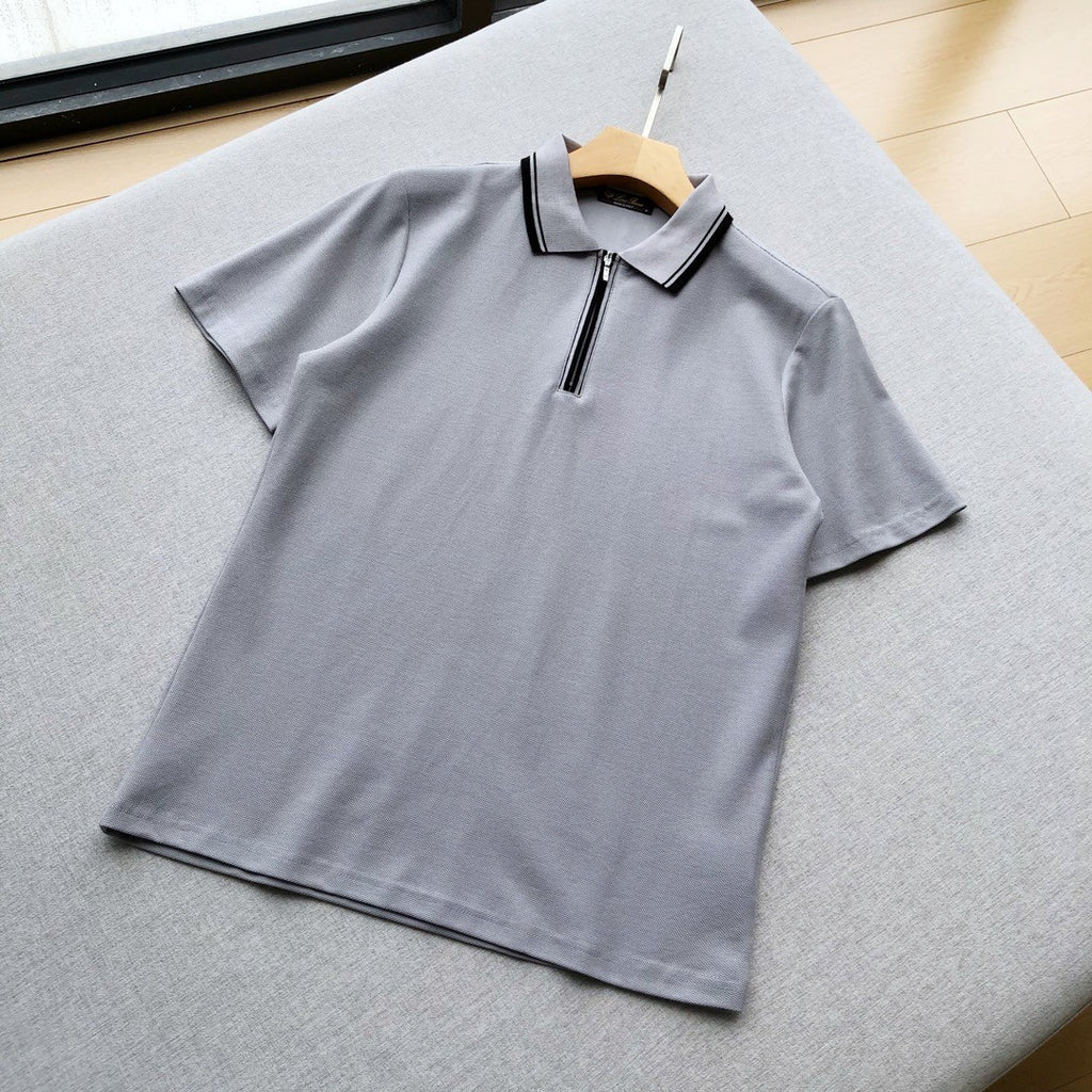 Loro Piana Men's Summer Fashion Solid Color Zip Lapel Zip Regatta Men's Short Sleeve Fitted Polo Shirt Ngvp #8591