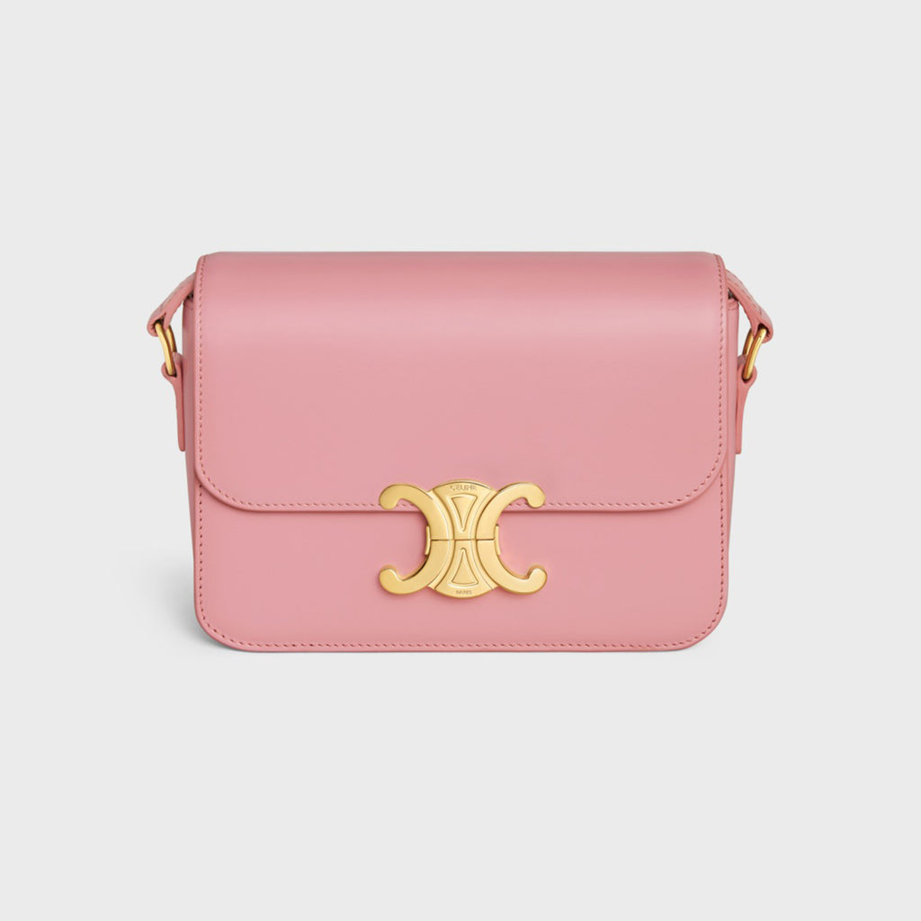 Celine Triomphe Medium Classic Premium Vintage-style Metallic Gold Logo Accent Leather Solid-colour Handbag Bag Lady Bags #196193