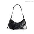 Balenciaga Le Cagole rivet silver buckle fine grain sheep leather half-moon bag crescent bag dumpling bag motorcycle bag armpit bag crossbody bag shoulder bag women's black #332101