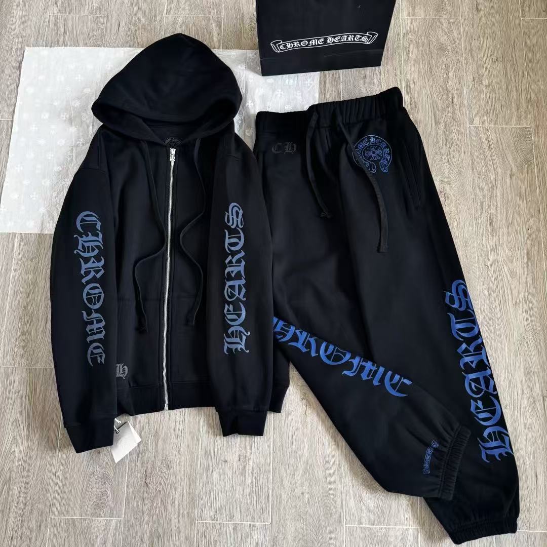 Chrome Hearts Blue Sanskrit Letters Waffle Lining Hooded Sweatshirt Pants #375714