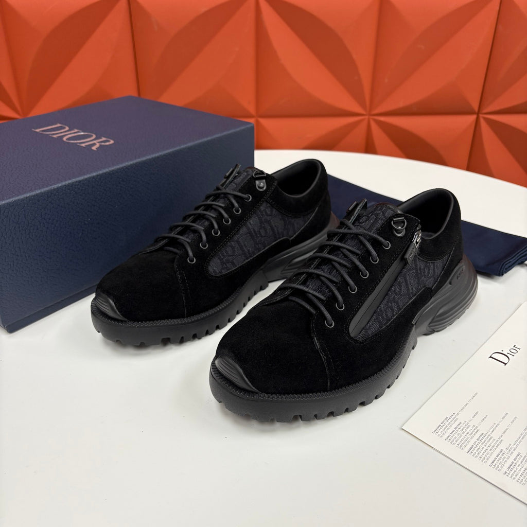 DIOR Comba Men's and Women's Spring/Summer Fashion Casual Solid Color Round Toe Lace Up Suede and Oblique Print Fabric Blend Casual Sneakers Shoes #78729
