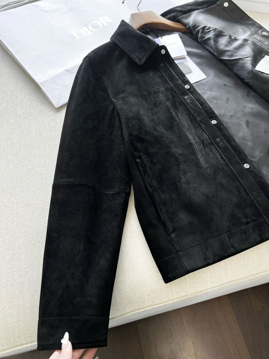 Dior Men's Fall And Winter Black Sheepskin Suede Single Breasted Long Sleeved Jacket #73646