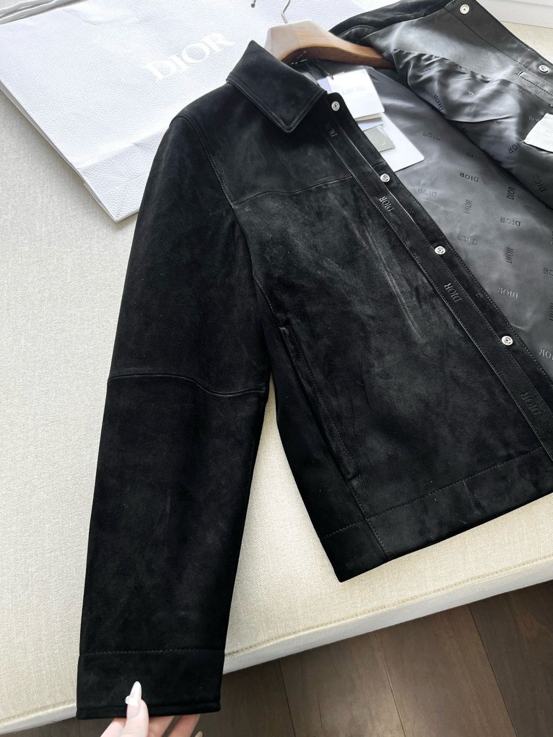 Dior Men's Fall And Winter Black Sheepskin Suede Single Breasted Long Sleeved Jacket #73646