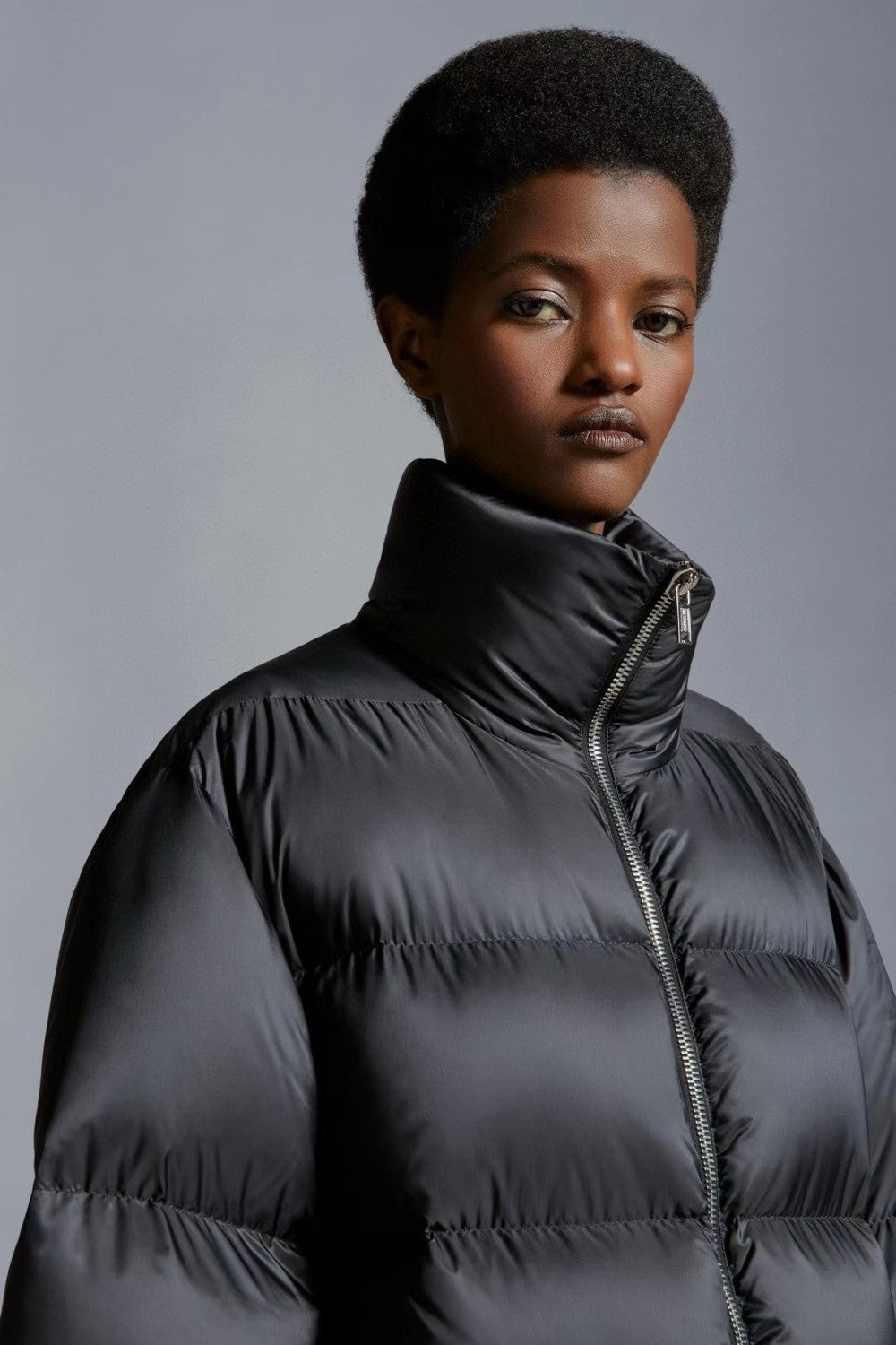 Moncler x Rick Owens Men's And Women's Winter Black Glossy Zipper Long Sleeve Puffer Down Jacket #73786