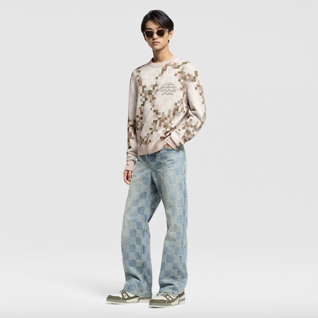 Louis Vuitton Men's Spring and Autumn Plaid Printed Round Neck Pullover Long Sleeve Knitted Sweatshirt #75129