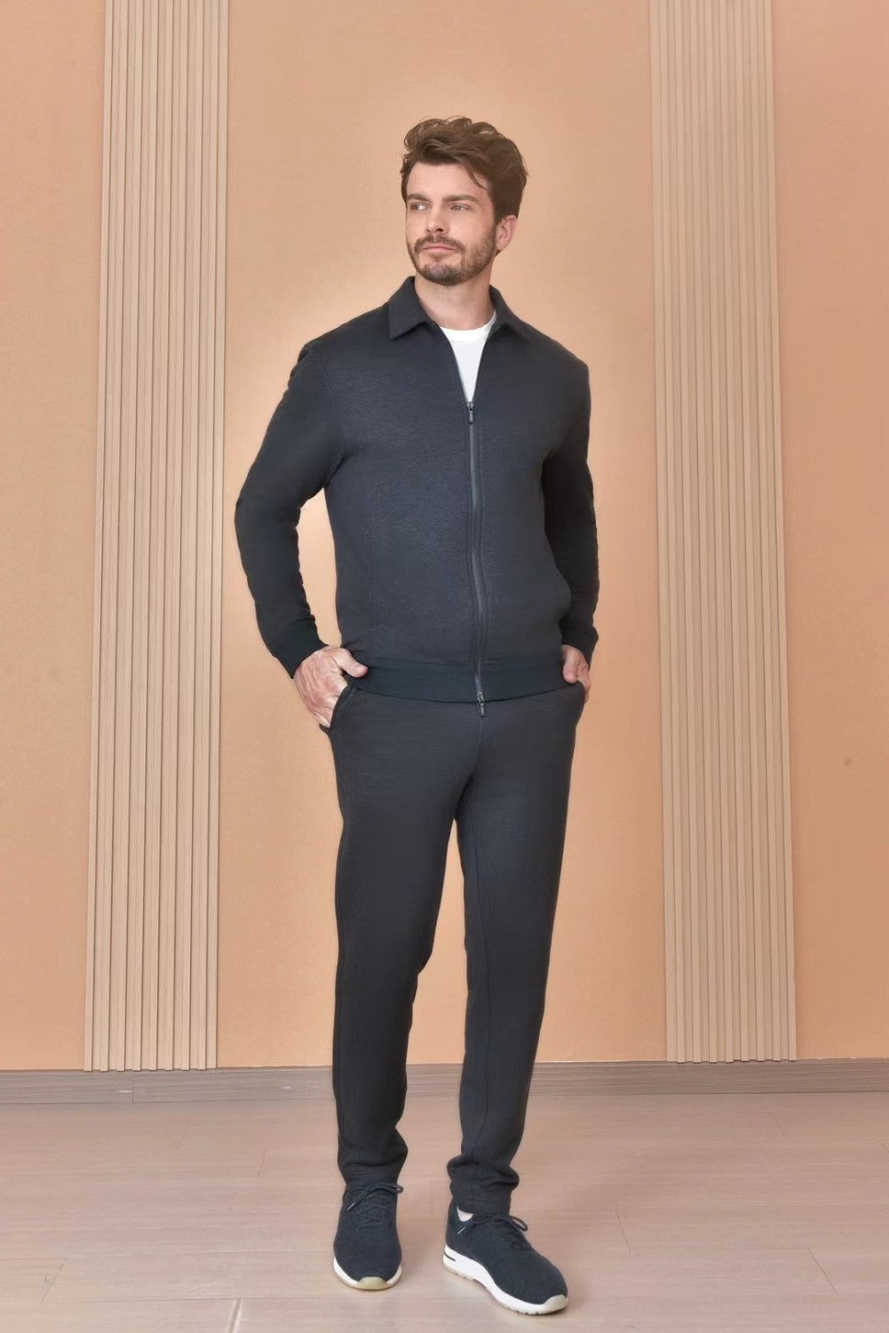 Loro Piana Men's The Gift of Kings® Blackrock Bomber Coat Long Sleeve Zipper Lapel Jacket Casual Solid Pants Set Ngvp #9645