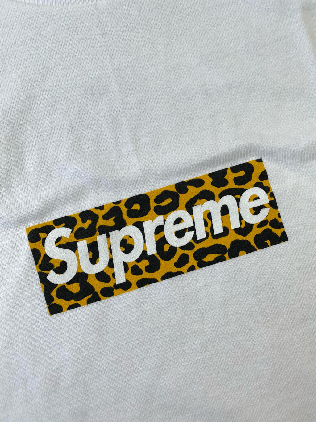 Supreme Men's and Women's Summer Leopard Print Box Logo Shanghai Opening Limited White Short Sleeve T-Shirt #99193