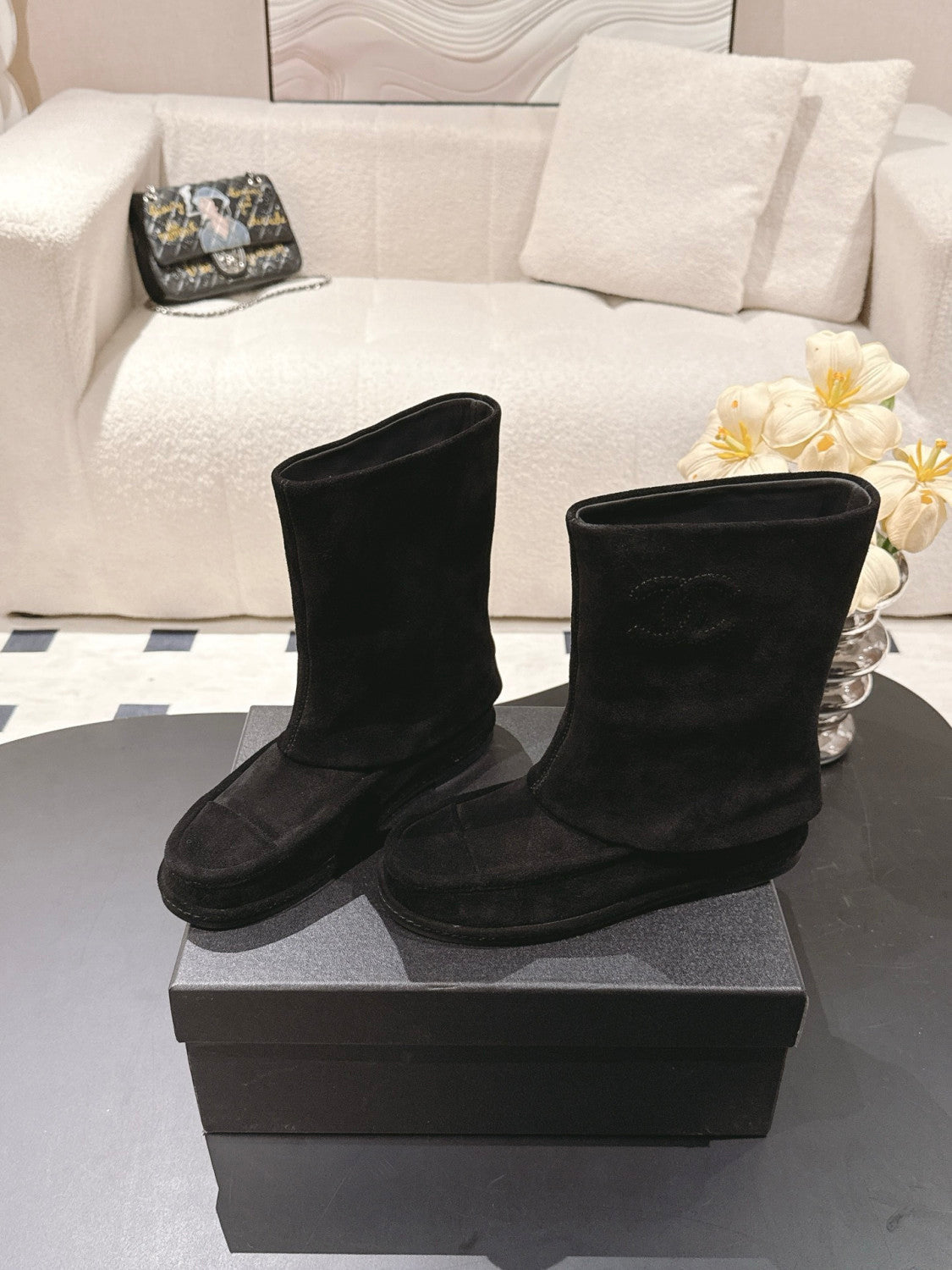 Chanel Women's Suede Mid-Calf Boots #335029