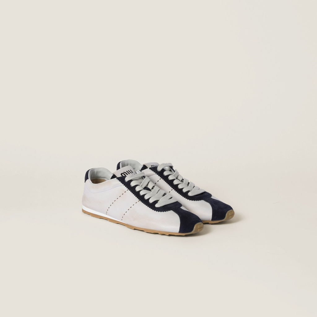 MiuMiu Women's Plume Nappa Leather and Suede Sneakers Four Seasons Round Toe Lace Up Solid Color Low Derby Shoes Casual Shoes #81347