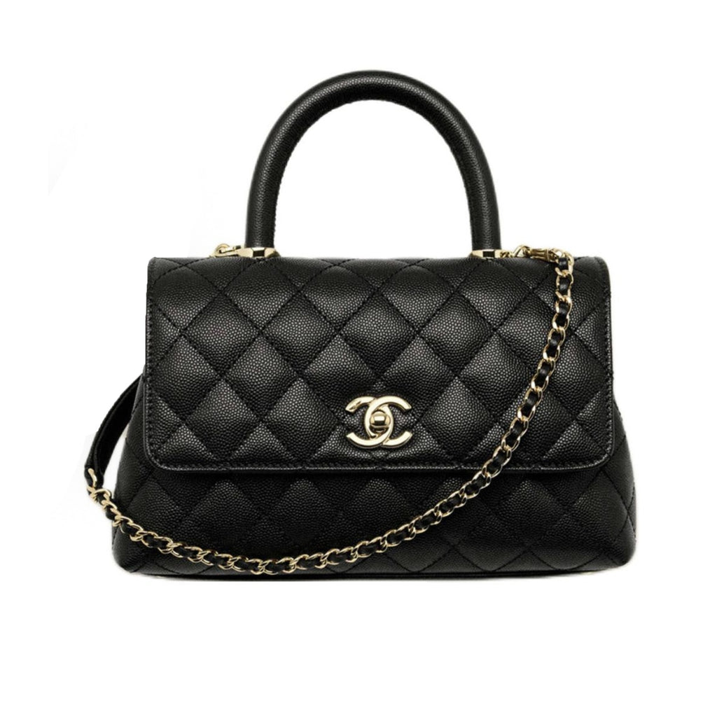 Chanel COCO Handle 16 Classic Logo Black Gold Leather Caviar Chain Shoulder Crossbody Mini Small Medium Women's Spring Summer Black Bag Bags #81386