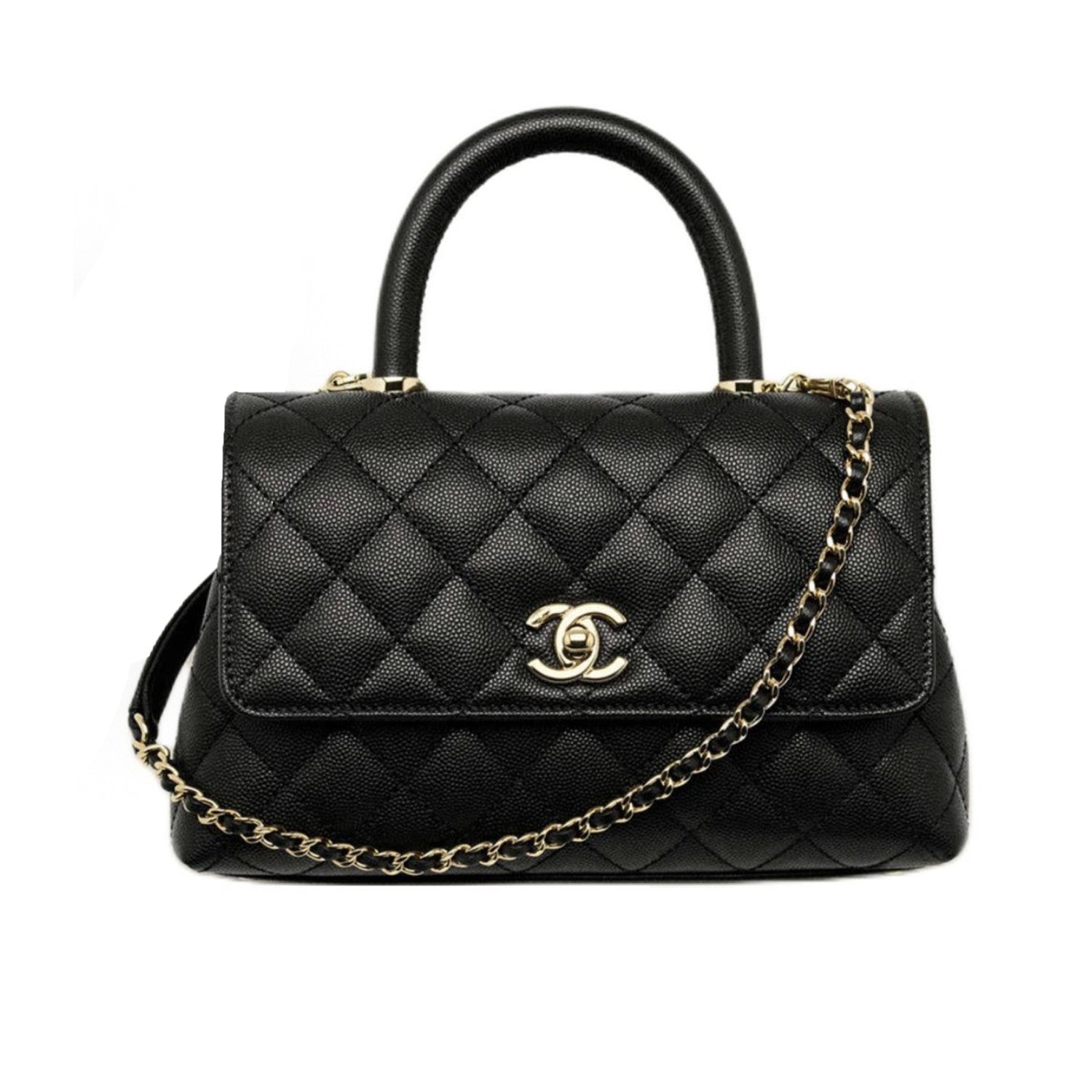 Chanel COCO Handle 16 Classic Logo Black Gold Leather Caviar Chain Shoulder Crossbody Mini Small Medium Women's Spring Summer Black Bag Bags #81386