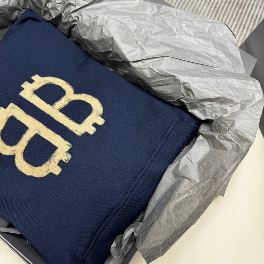Balenciaga Men's Spring And Autumn Bitcoin Printed Logo Hooded Sweatshirt Fashion High Street Trend Long Sleeve Top Pullover Hoodies #73136