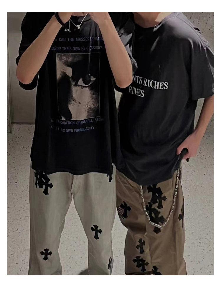 Enfants Riches Deprimes Men's Summer Washed Pattern Letter Print Round Neck Cotton Fitted Short Sleeve T-Shirt Ngvp #8586