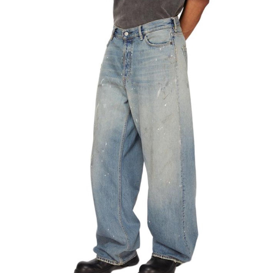 Acne Studios Men's Four Seasons Solid Color Graffiti Aged Straight Leg Loose Low Waist Wide Leg Denim Pants Ngvp #8745
