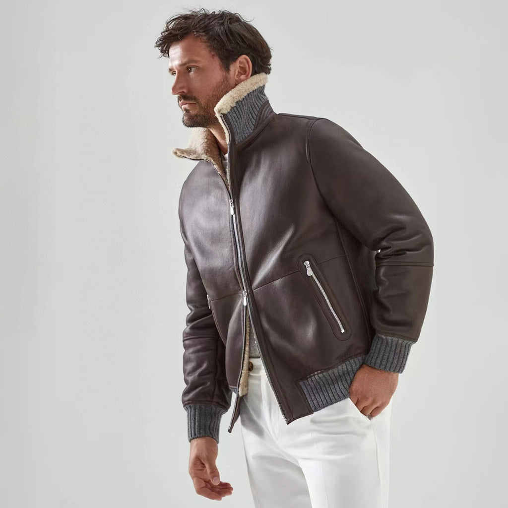 Brunello Cucinelli FW21 Leather And Fur Integrated Pilot Style Coat Leather Jacket Ngvp #6618