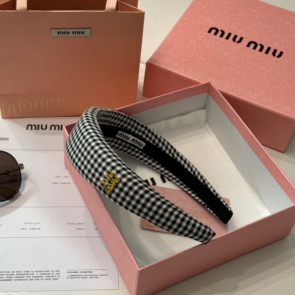MiuMiu Women's Black and White Checkered Printed Hair Bands Headbands Hair Bands Hair Clips Jewelry #75549