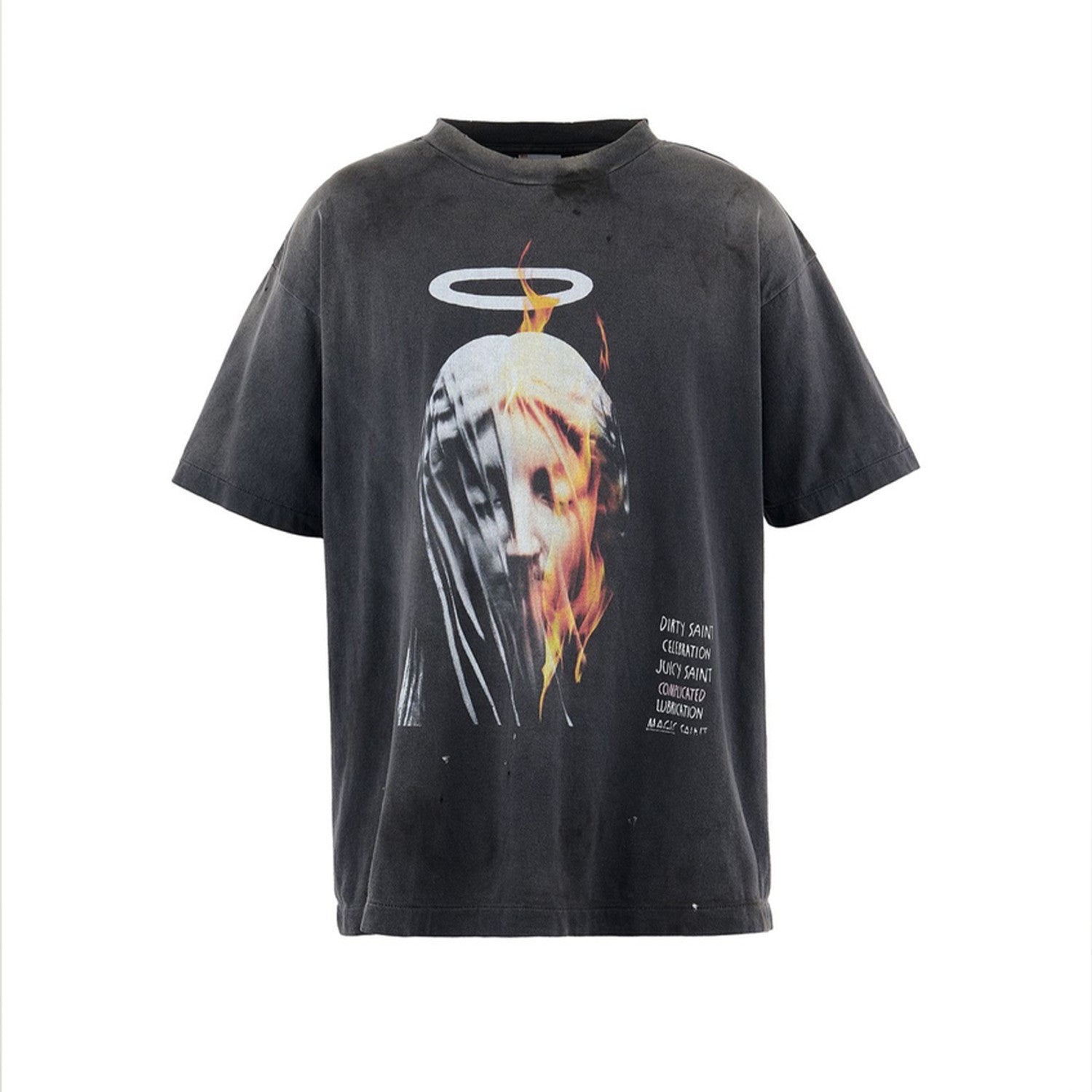 Saint Michael Men's Spring And Summer Tide American High Street Abstract Pattern Printing Washed Retro Old Loose Short-sleeved T-shirt Ngvp #1744