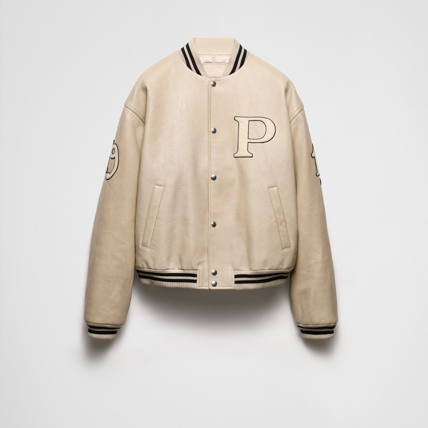 Prada Men's And Women's Fall And Winter Retro Letters High Street Leather Jacket Lapel Single-breasted Jacket Coat Ngvp #9223
