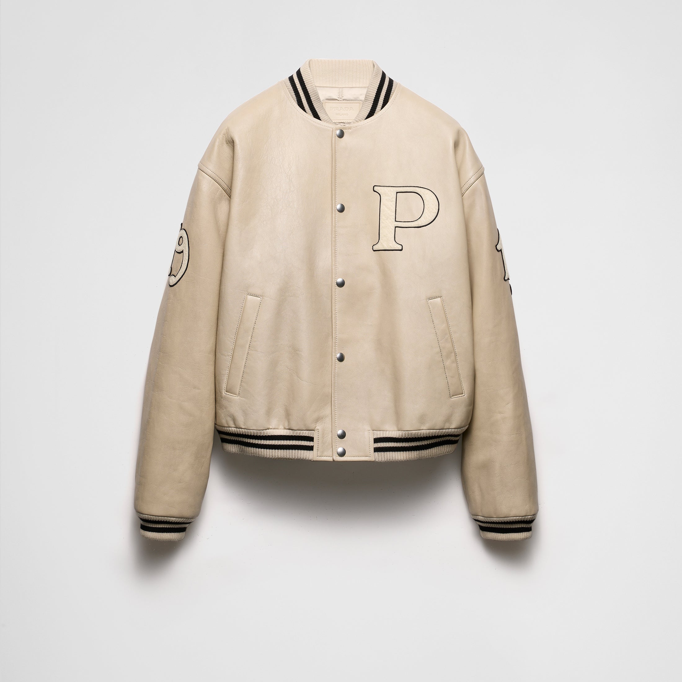 Prada Men's And Women's Fall And Winter Retro Letters High Street Leather Jacket Lapel Single-breasted Jacket Coat Ngvp #9223