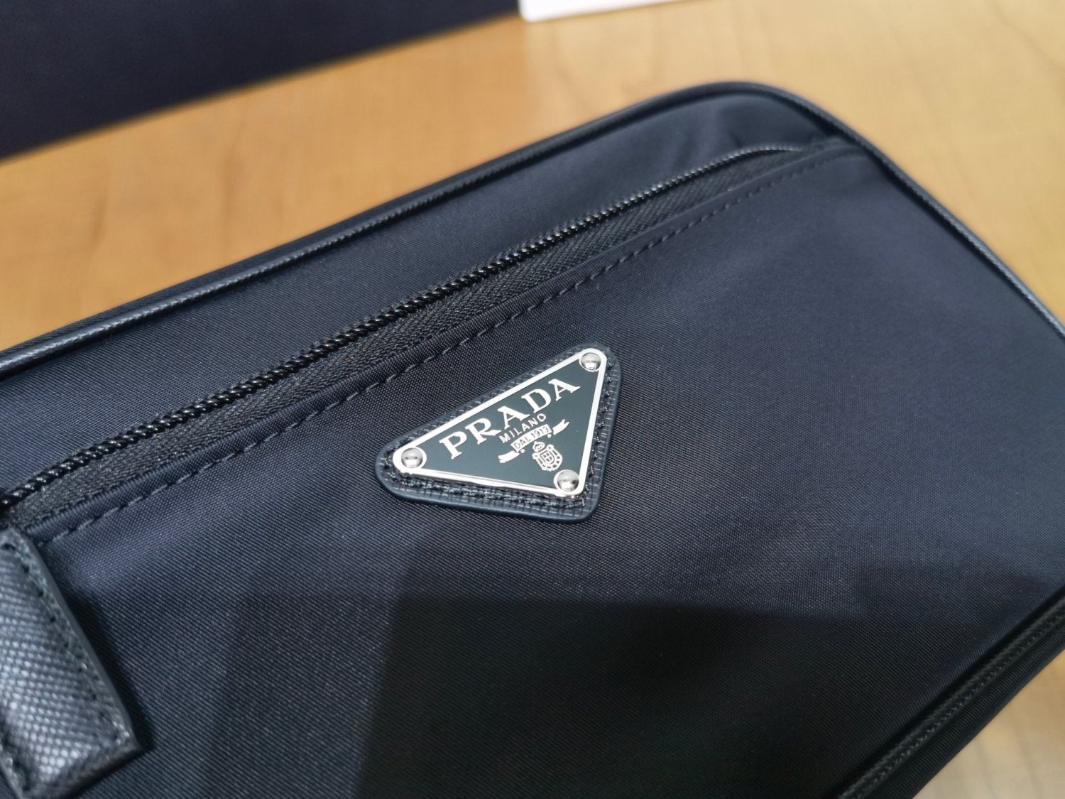 PRADA New Regenerated Nylon Enameled Triangle Logo Saffiano Leather Travel Storage Bag Toiletry Bag #332316