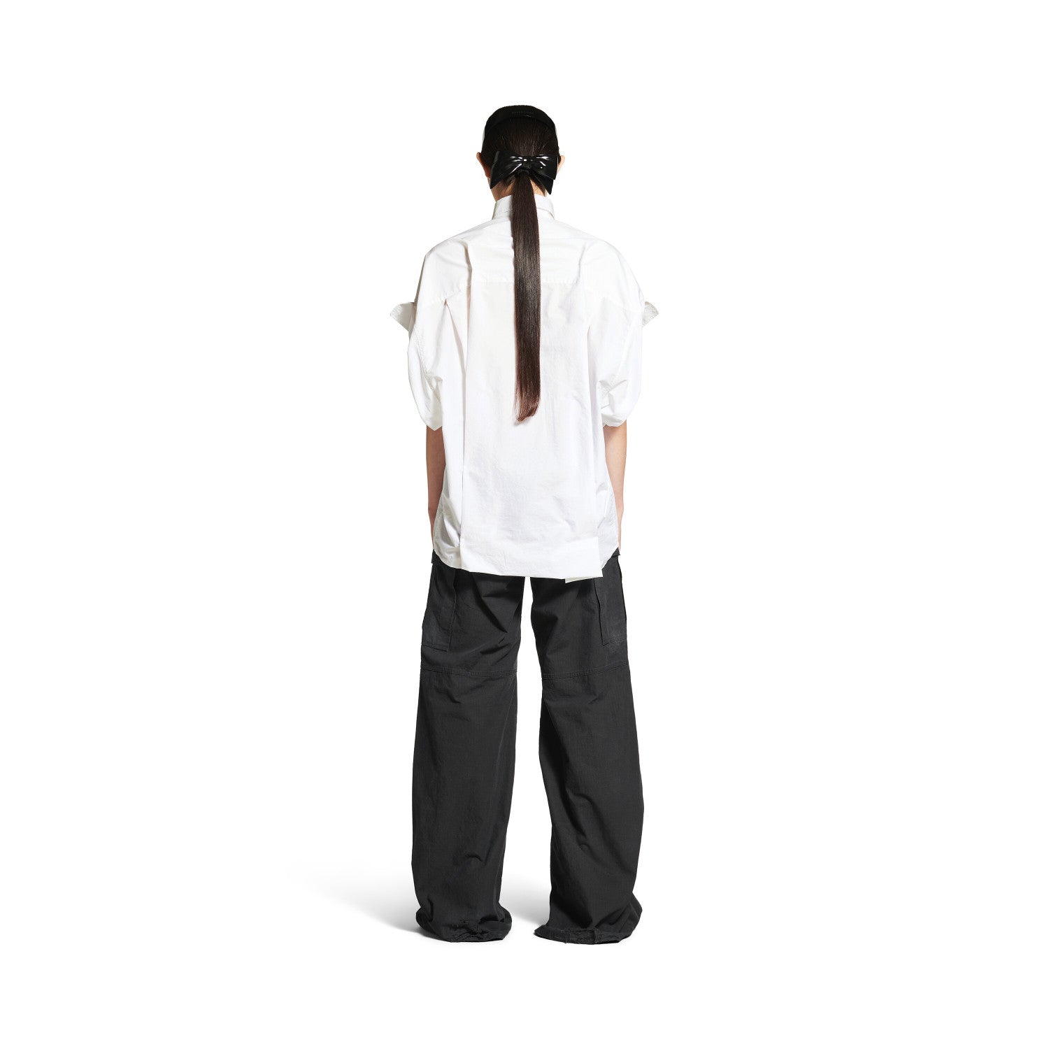 Balenciaga Men's Women's Spring Summer Autumn Lapel Fit White Cotton Poplin Round Hem Folded Sleeve Shirt Ngvp #1399