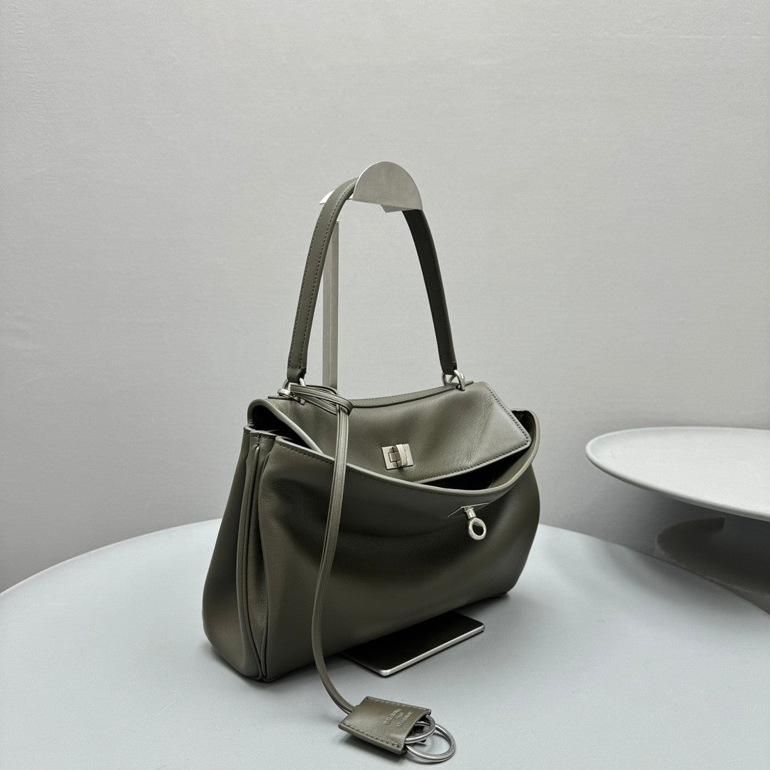Balenciaga Women's Solid Color Large Capacity Rodeo Small Tote Casual Leather Silver Button Casual Shoulder Crossbody Bags Ngvp #9917