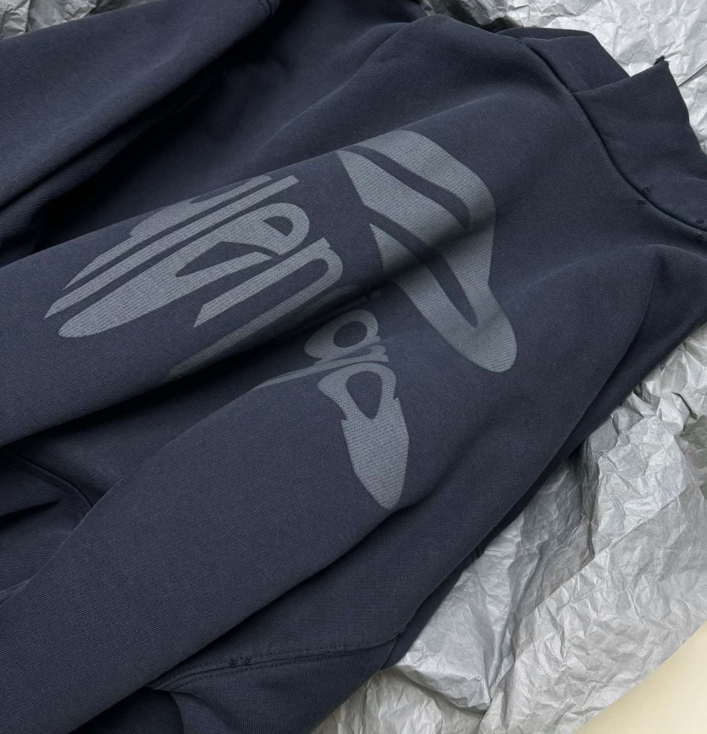 Balenciaga Men's Spring 3B LIQUIFIED Loose High Street Cotton Logo Print Hooded Sweatshirt #74929