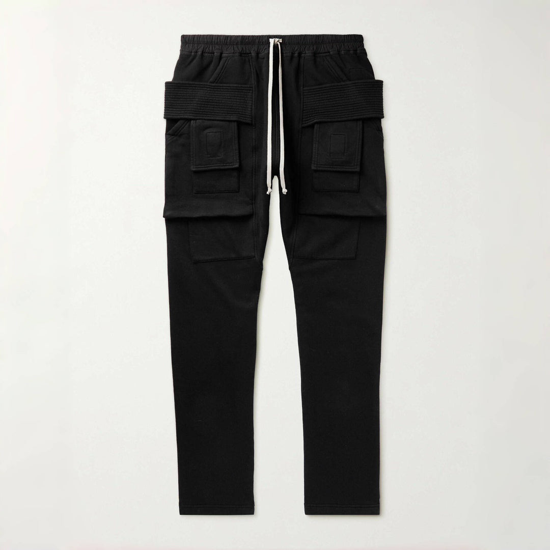 Rick Owens Men's Spring and Autumn Black Large Pocket Cotton Lace-Up Casual Work Pants #73375