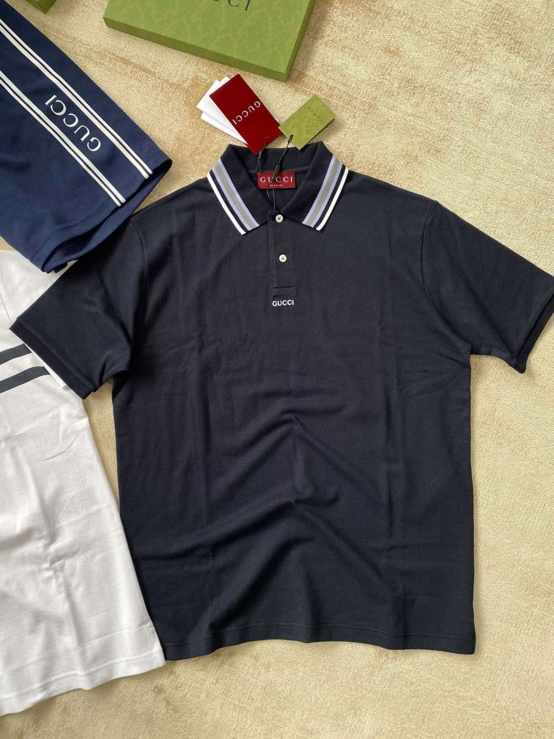 Gucci Men's Summer Letter Stripe Casual Short Sleeve Polo Shirt T-shirt #99599