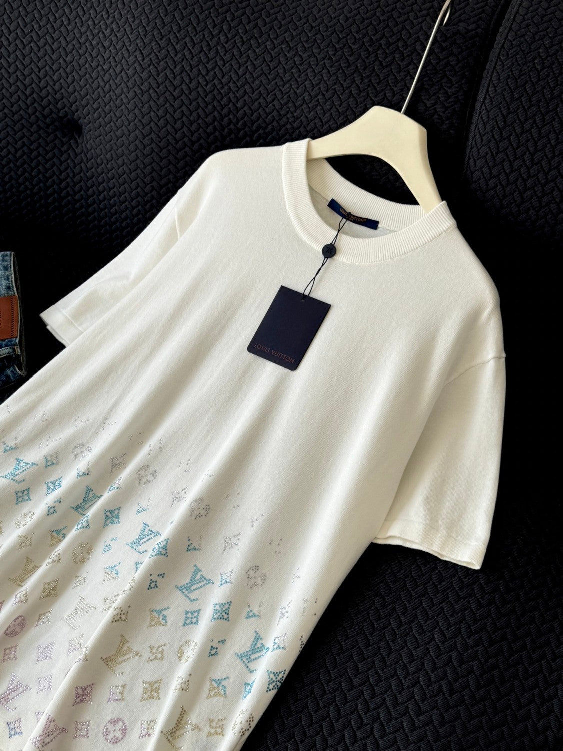 Louis Vuitton Men's Summer Colorful Diamond Letters Gradient Pattern Solid Color Round Neck Short Sleeve T-shirt #75656