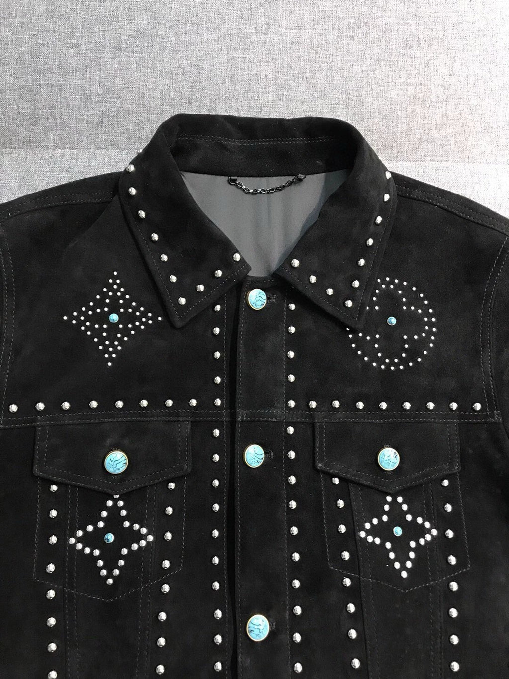 Louis Vuitton Men's Fall/Winter Black Logo Pattern Embroidery Lapel Long Sleeve Denim Jacket #73291