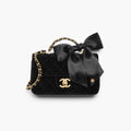 Chanel Mini Flap Bag With Top Handle Velvet Silk Gold-tone Metal Black #336177