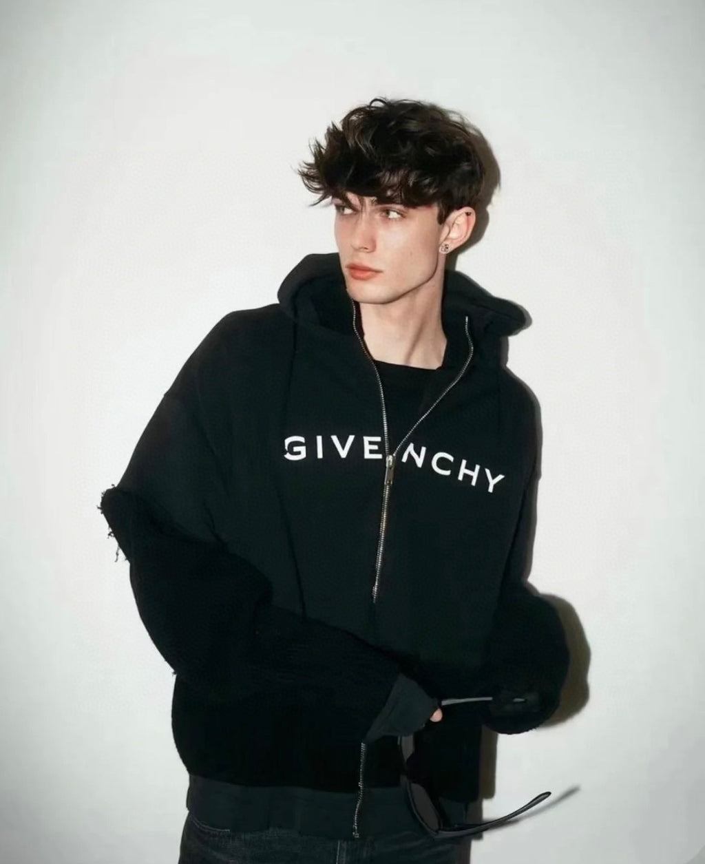 Givenchy Men's Patchwork Fake Two Piece Straight Long Sleeve Hooded Sweatshirt Zipper Jacket #97324