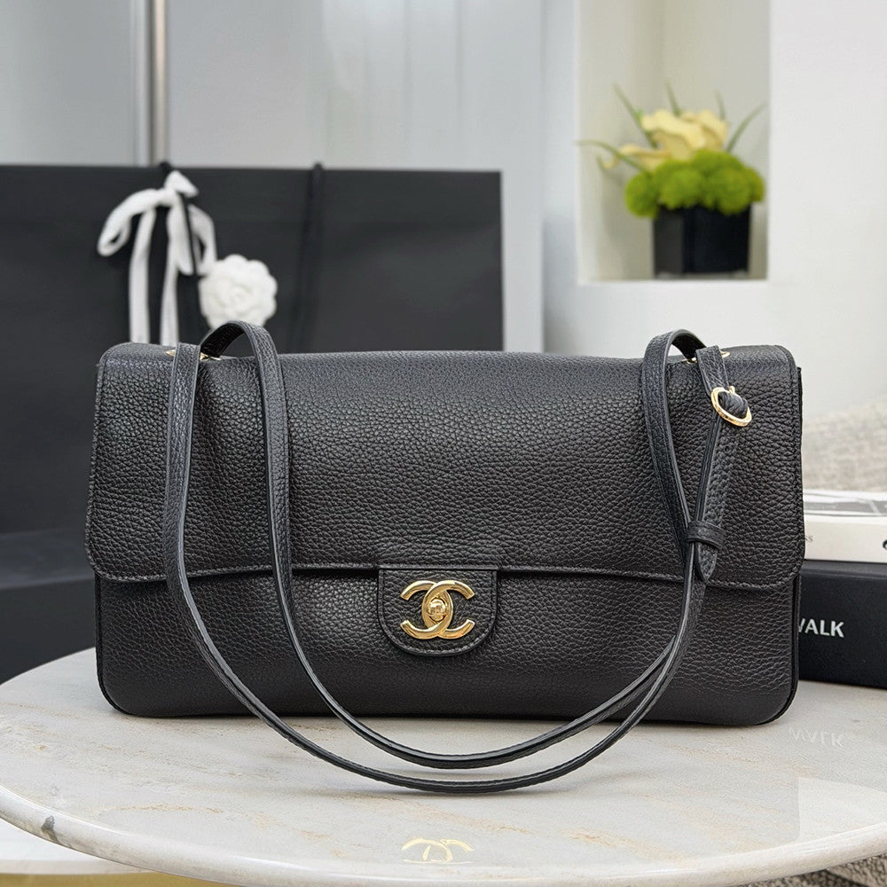 Chanel 26s Black And Silver Grained Calfskin Cf Maxi Flap Crossbody Bag Stylish Sophisticated And Elegant Available In Multiple Colours Lady Bags AS6231 #84387A