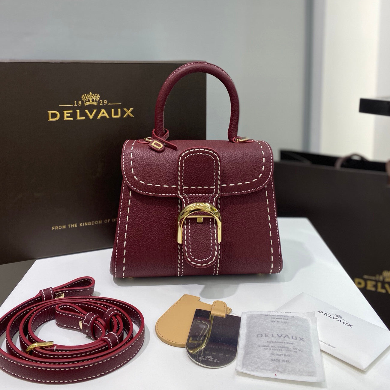 Delvaux Women's Outside Stitching Solid Color Calfskin Handheld Slanting Shoulder Bag Bag #75294