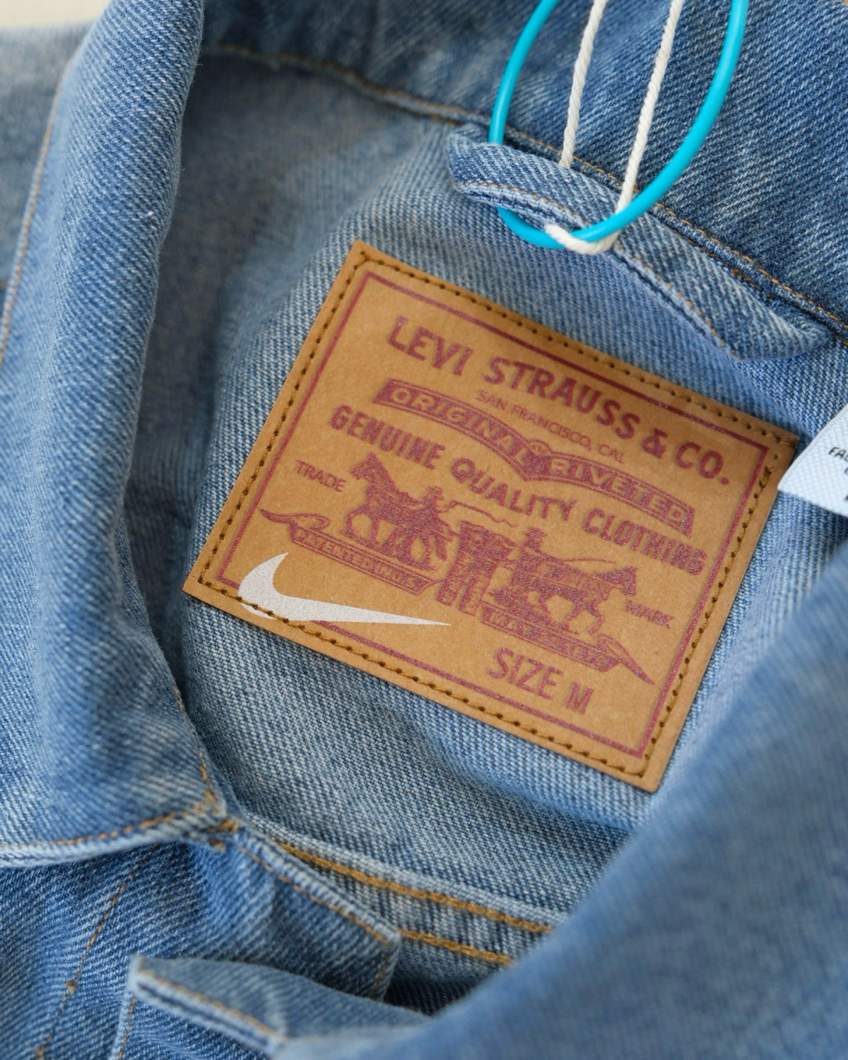 Nike x Levi's Men's Spring/fall Fashion Casual Loose Fit Single Breasted Collared Double Pocket Denim Jacket Letter Printed Loose Fit Casual Denim Pants Suit Set #78496