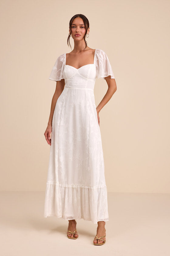 Tailor Made For You White Jacquard Lace-Up Maxi Dress
