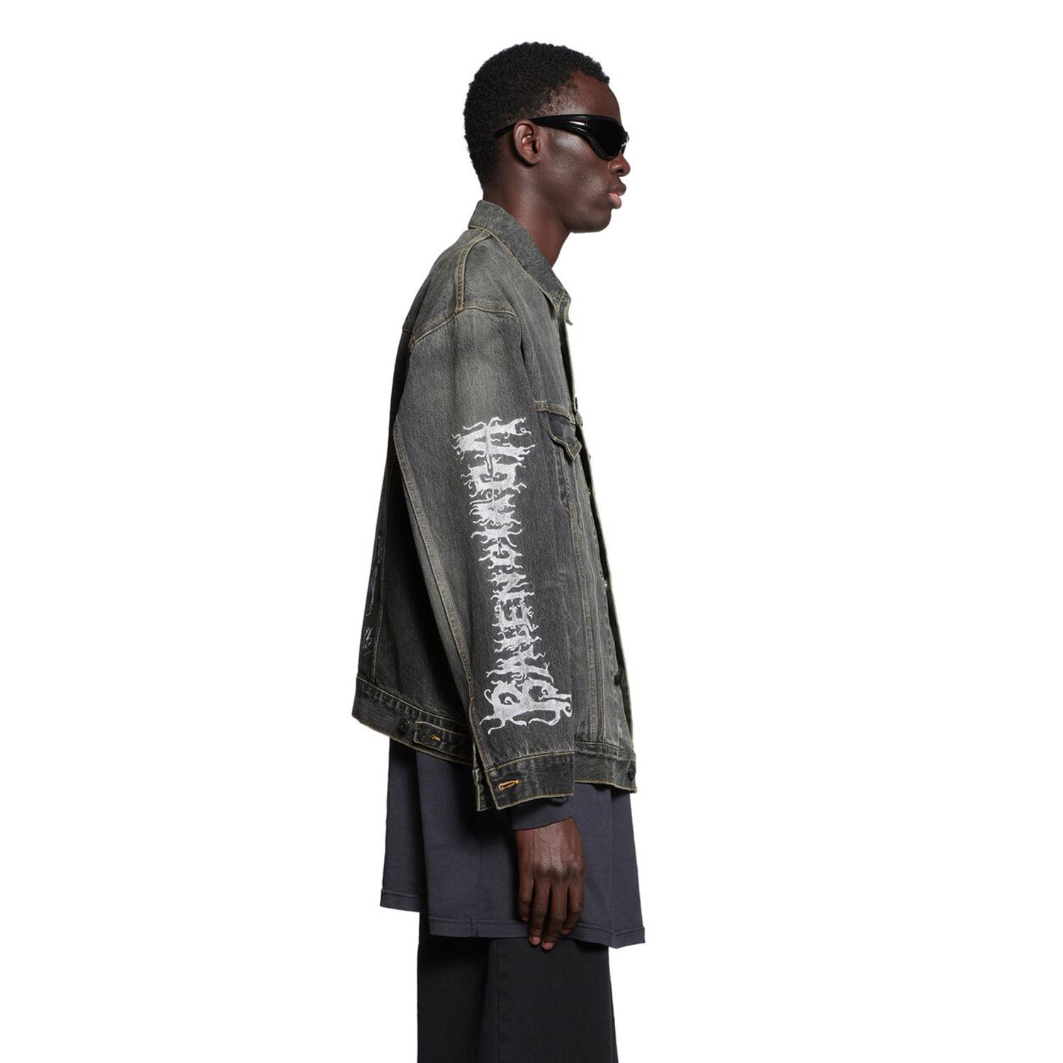 Balenciaga Men's Spring And Autumn Cotton Denim Printed Washed Vintage Denim Jacket Lapel Casual Jacket #98719