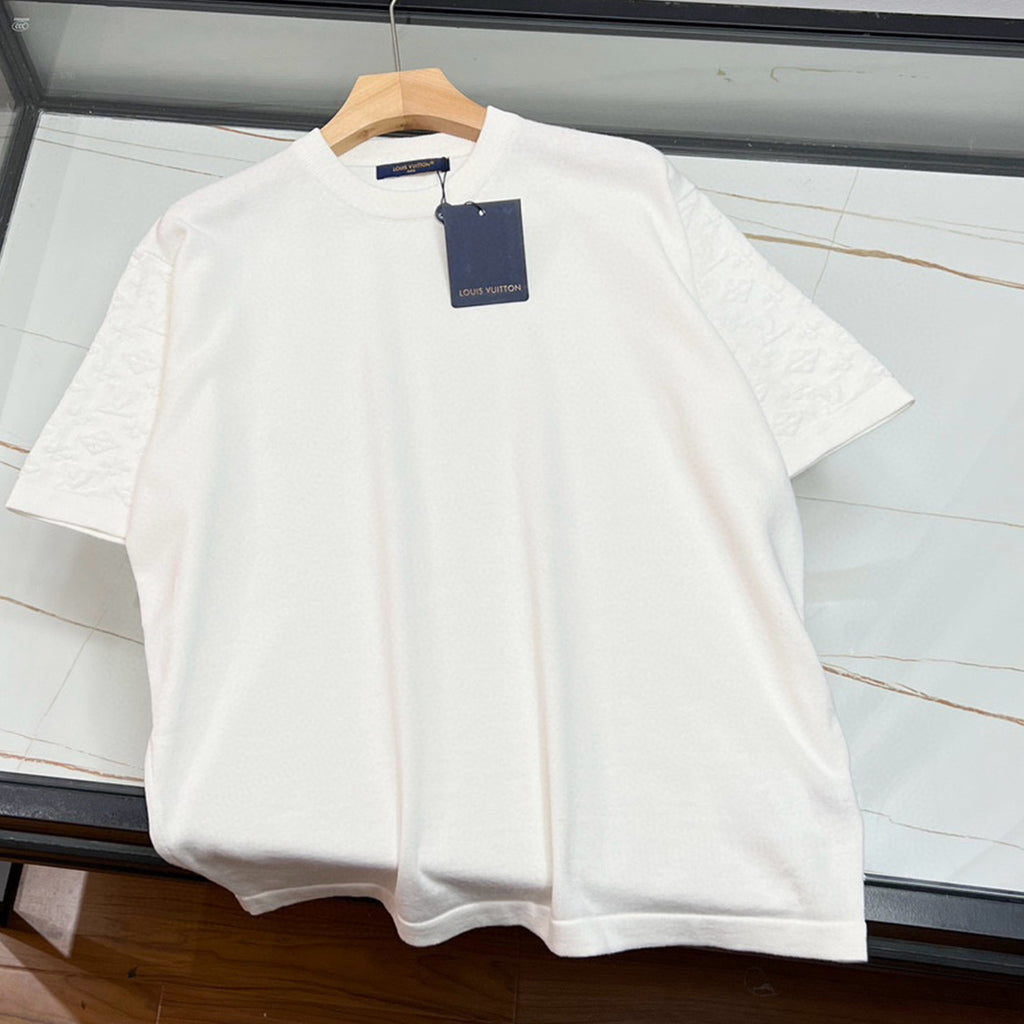 Louis Vuitton Men's Spring And Summer Jacquard Knit Round Neck Short Sleeve Solid Color Senior Casual Loose Cotton T-shirt #98721