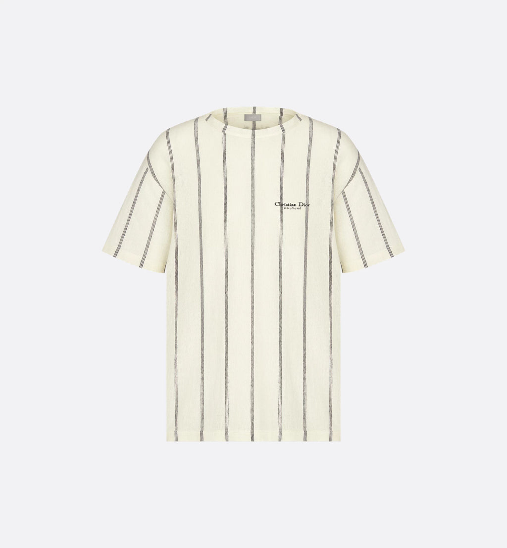 Dior Men's Summer Embroidered Solid Color Striped Loose-Fit Christian Dior Couture Short-Sleeved T-Shirt #81352