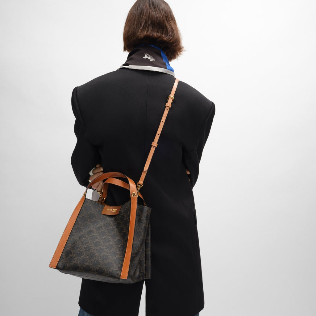 Celine Small Cube Bag in Triomphe Canvas and Natural Calfskin #377768