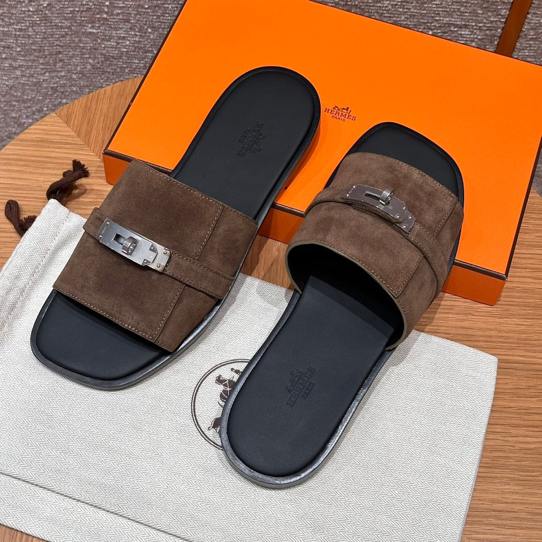 Hermes Gabriel Men's Summer Fashion Comfortable Logo Sandals Leather Casual Slippers #81144