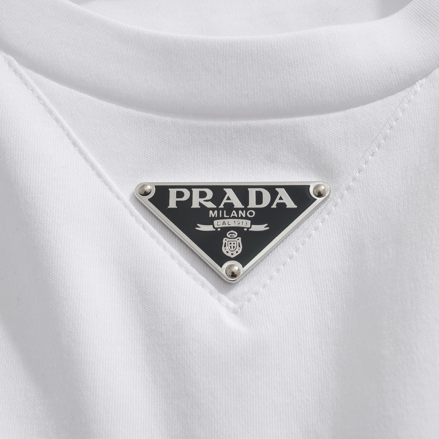 Prada Men's Summer Solid Color Triangle Logo Logo Round Neck Cotton Short Sleeve T-Shirt #75752