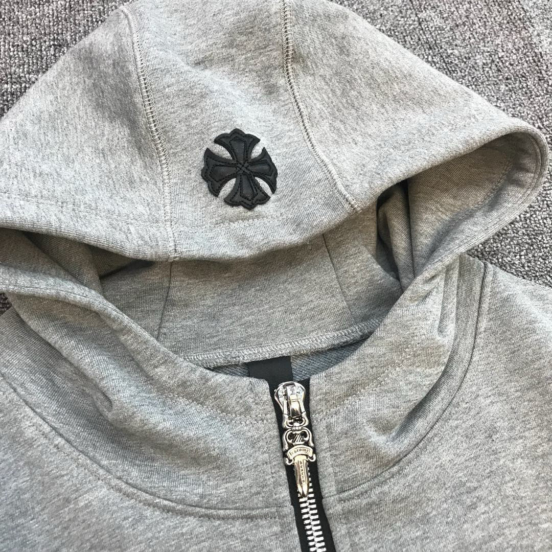 Chrome Hearts Men's Spring and Autumn Solid Color Letter Printed Zipper Hooded Long Sleeve Jacket #76471