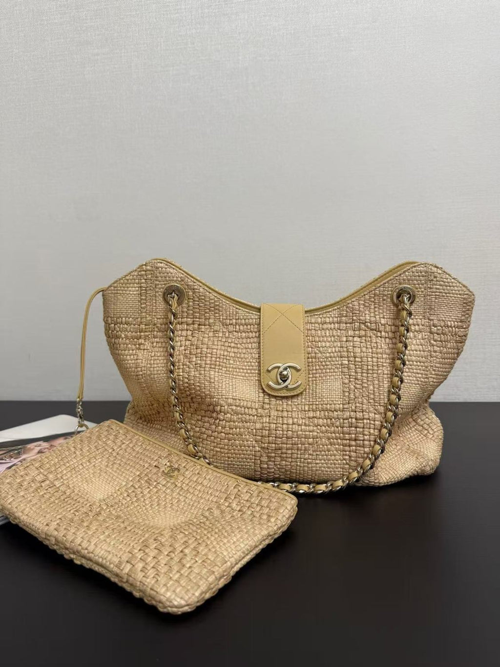Chanel 2026 Spring/summer Preview Collection Shopping Bag Beige Woven Bags Gold-toned Metal-accented Leather Chain Crossbody Bag And Casual Straw Bags For Vacation #196025