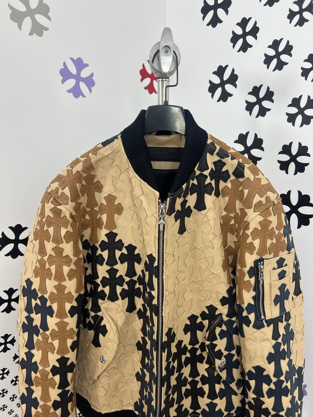 Chrome Hearts Men's Spring/Summer Classic Fashion Zipper Long Sleeve Cowhide Leather Cross Print Jacket #78221