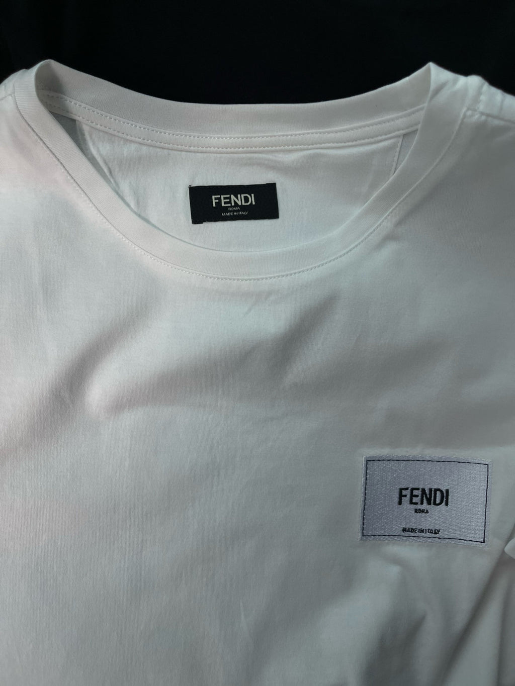 Fendi Men's Summer Solid Colour Logo Embroidered Jacquard Applique Plain Cotton Round Neck Short Sleeve T-Shirt #99372