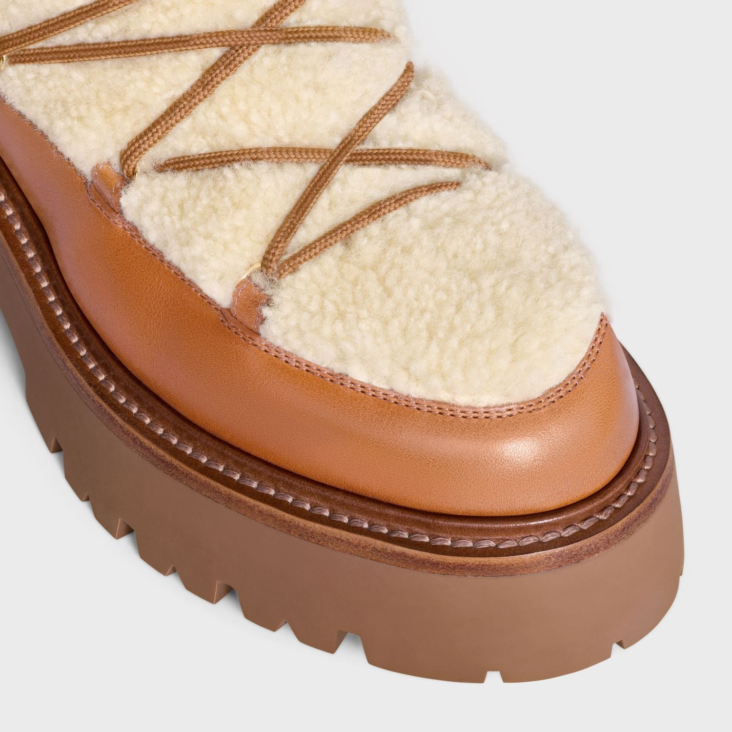 Celine Bulky Lace Up Boot in Shearling and Calfskin #292286