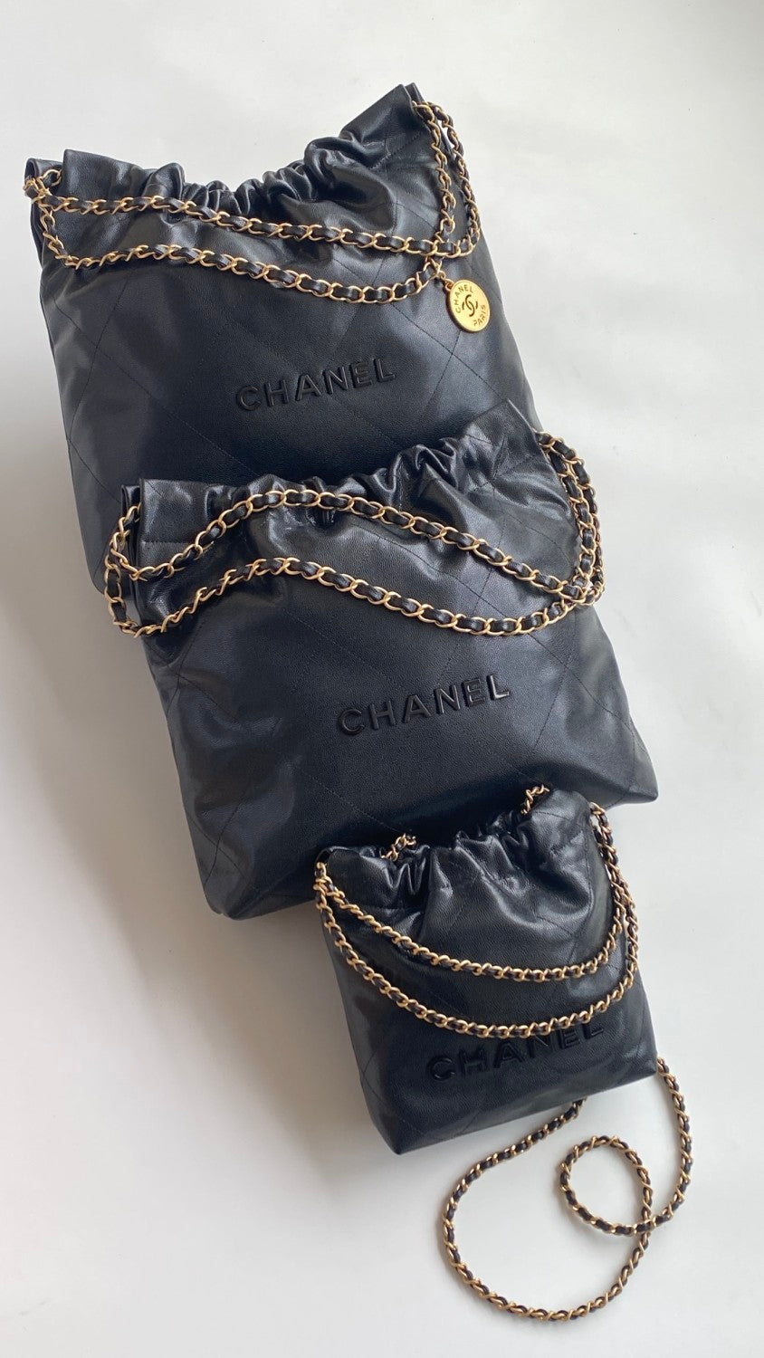Chanel Men's And Women's Black Logo Drawstring Closure Chain Shoulder Strap Glossy Calfskin Shoulder Crossbody Bag Bags #77116