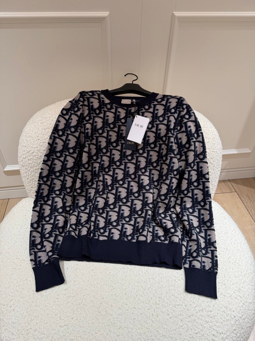 DIOR Dior Oblique Sweater Blue Cotton Wool Silk Blend Jacquard #377022